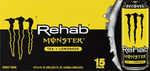 Monster Energy Rehab Tea + Lemonade + Energy, Energy Iced Tea,  (Pack of 15)