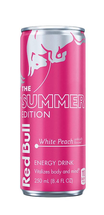 Red Bull White Peach Summer Edition Energy Drink, with 80mg Caffeine plus Taurine & B Vitamins, 8.4 Fl Oz Can