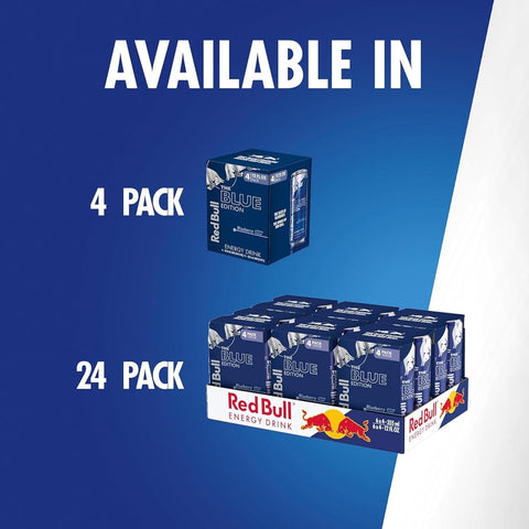 Red Bull Blue Edition Energy Drink, Blueberry, with 114mg Caffeine plus Taurine & B Vitamins, 12 Fl Oz, 6 Packs of 4 Cans (Pack of 24)