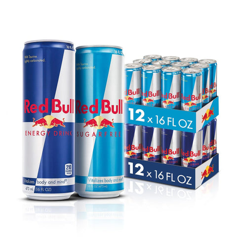 Red Bull Energy Drink Variety Pack, 16 Fl Oz Cans, Pack of 24 (12 Cans Each of Red Bull Energy Drink and Red Bull Sugar Free Energy Drink)