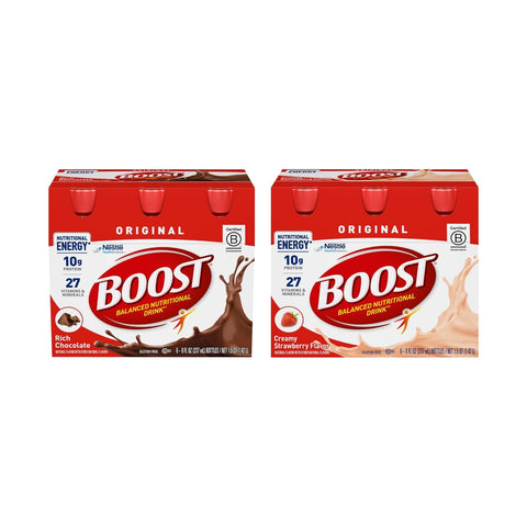 Boost Original Nutritional Energy Balanced Nutritional Drink (6 Count (Pack of 2), Chocolate & Strawberry)