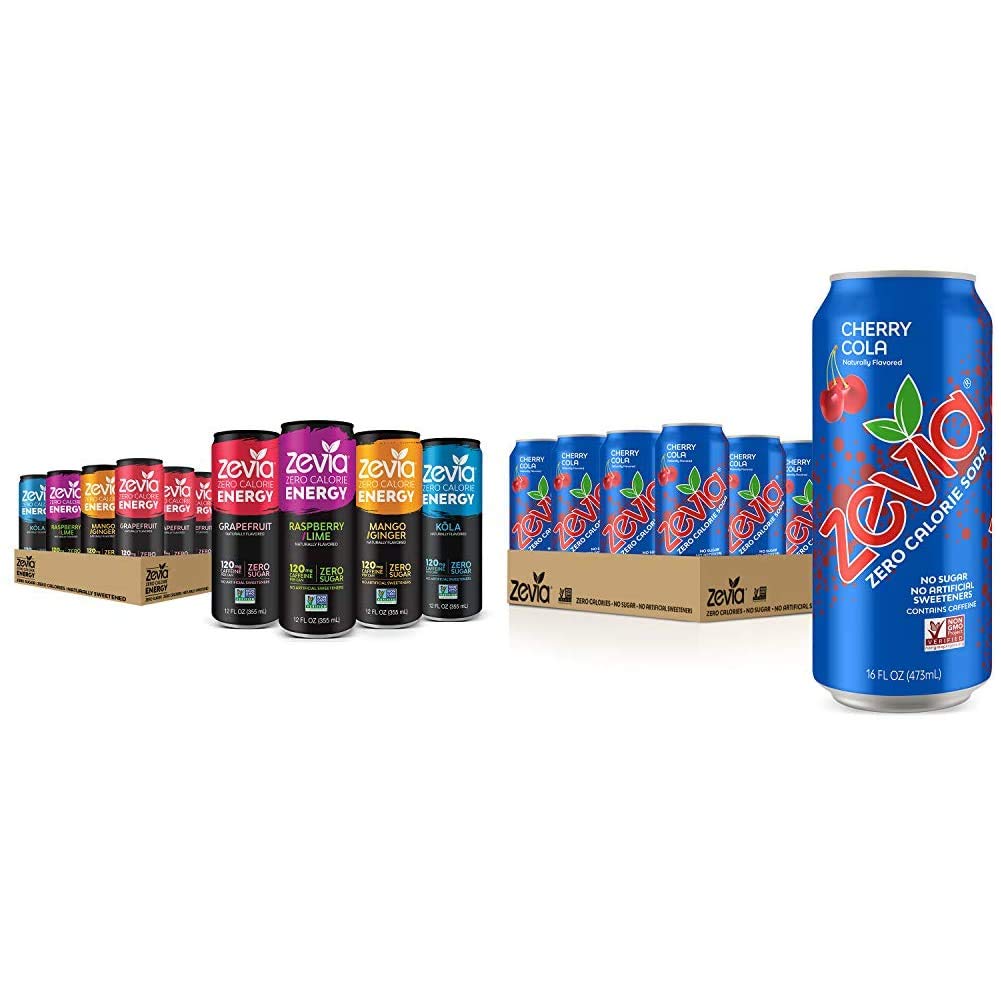 Zevia Zero Calorie Soda Variety Pack, Cherry Cola, Energy Drinks (12 ct)