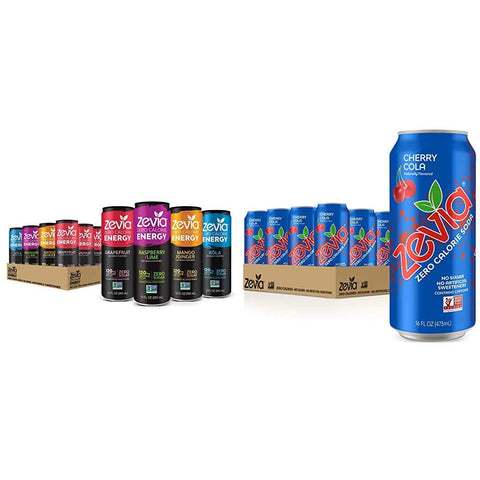 Zevia Zero Calorie Soda Variety Pack, Cherry Cola, Energy Drinks (12 ct)