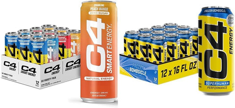 C4 Energy & Smart Energy Drinks Variety Pack, Sugar Free Pre Workout Performance Drink & C4 Energy Drink 16oz (Pack of 12)