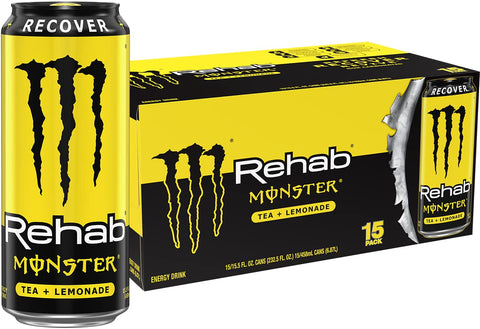 Monster Energy Rehab Tea + Lemonade + Energy, Energy Iced Tea,  (Pack of 15)