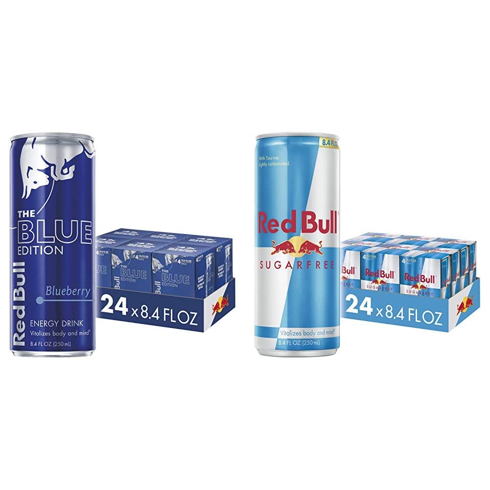 Red Bull Blue Edition Blueberry and Sugar Free Energy Drink Bundle, 8.4 Fl Oz, 24 Cans