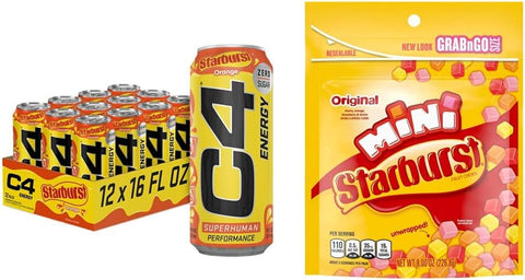 C4 Energy Drink by Cellucor | STARBURST Orange | Carbonated Sugar Free Pre Workout Performance Drink | 16 oz - 12 Pack Case