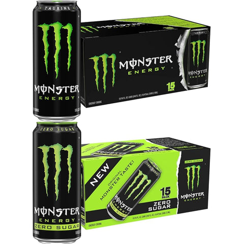 Monster Energy Drink, Green, Original,16oz (Pack of 15) + Monster Energy Zero Ultra, 16oz (Pack of 15) | Monster Energy Bundle (Pack of 30)