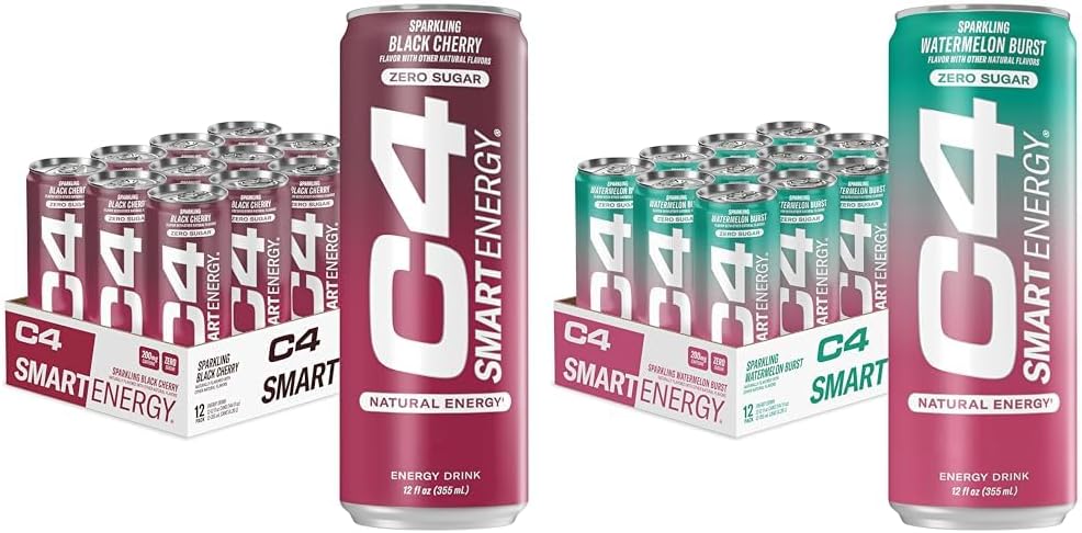 C4 Smart Energy Drink - Performance Fuel& Zero Sugar  - Black Cherry & Watermelon 12 Packs