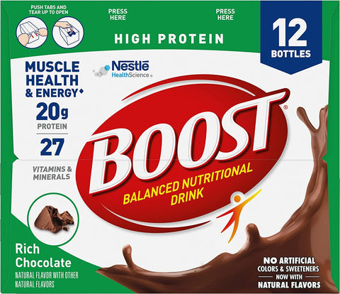 BOOST High Protein Ready to Drink Balanced Nutritional Drink, Rich Chocolate, 8 FL OZ (Pack of 12)