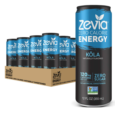 Zevia Zero Calorie Soda, Cola, Naturally Sweetened Soda, (24) 12 Ounce Cans; Cola-flavored Carbonated Soda & Zero Calorie Energy Drink Naturally Sweetened Energy Drink, Kōla, 12 Ounce (Pack of 12)