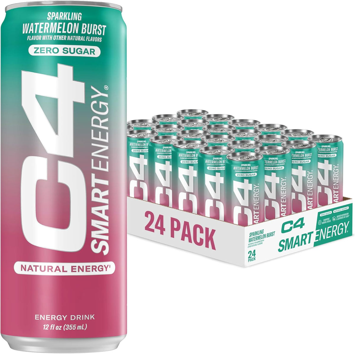 Cellucor C4 Smart Energy Drink ‚ Boost Focus and Energy with Zero Sugar, Natural Energy, and Nootropics - 200mg Caffeine - Watermelon Burst (12oz Pack of