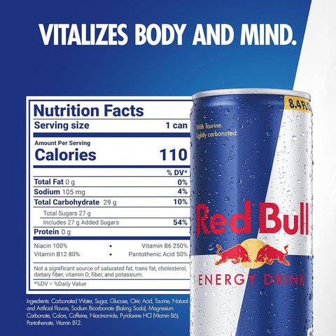 Red Bull Energy Drink with 80mg Caffeine plus Taurine & B Vitamins, 8.4 Fl Oz, Pack of 8 Cans