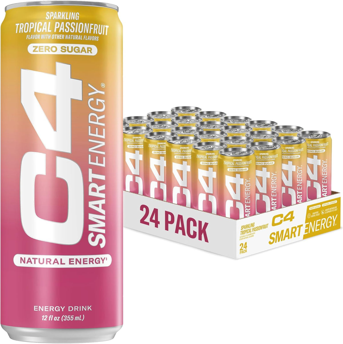Cellucor C4 Smart Energy Drink - Sugar Free Performance Fuel & Nootropic Brain Booster, Coffee Substitute or Alternative | Tropical Passionfruit 12 Oz - 12 Pack