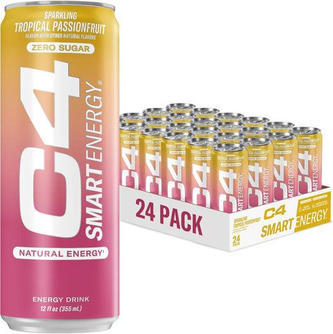 Cellucor C4 Smart Energy Drink - Sugar Free Performance Fuel & Nootropic Brain Booster, Coffee Substitute or Alternative | Tropical Passionfruit 12 Oz - 12 Pack