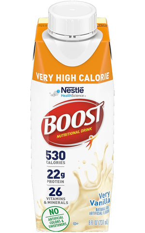 Boost Very High Calorie Nutritional Drink Very Vanilla, Made with Natural Vanilla Flavor & No Artificial Flavors, Colors & Sweeteners, 8 FL OZ (Pack...
