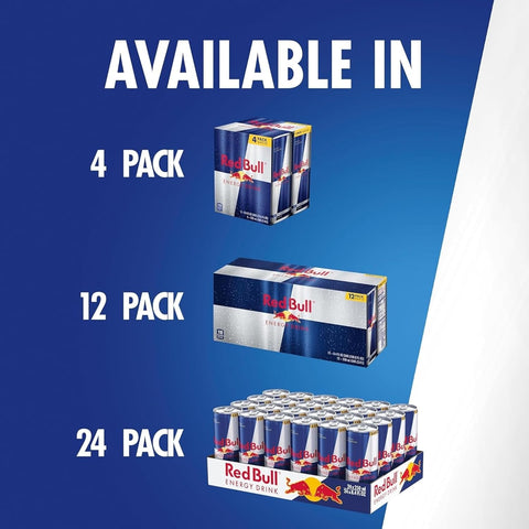 Red Bull Energy Drink with 80mg Caffeine plus Taurine & B Vitamins, 8.4 Fl Oz, Pack of 8 Cans