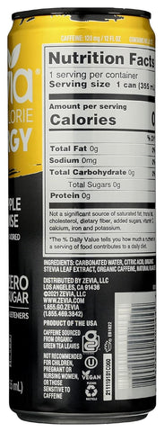 Zevia Zero Calorie Energy Drink, Pineapple Paradise, 120mg Caffeine, Zero Sugar, Non-GMO, 12 Fl Oz (Pack of 12)