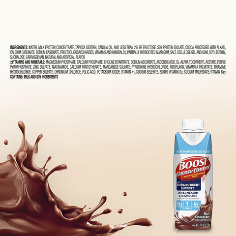BOOST Glucose Control Ready to Drink Nutritional Drinks with Extra Nutrient Support Drink, Rich Chocolate, 8 Fl Oz, Pack of 24