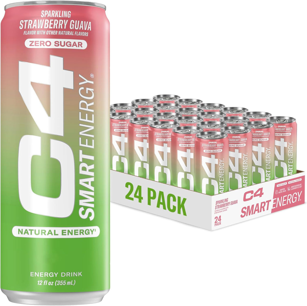 Cellucor C4 Smart Energy Drink - Sugar Free Performance Fuel & Nootropic Brain Booster, Coffee Substitute or Alternative | Strawberry Guava 12 Oz - 12 Pack