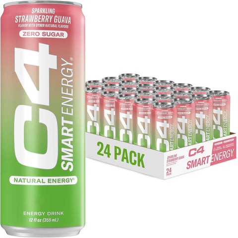 Cellucor C4 Smart Energy Drink - Sugar Free Performance Fuel & Nootropic Brain Booster, Coffee Substitute or Alternative | Strawberry Guava 12 Oz - 12 Pack