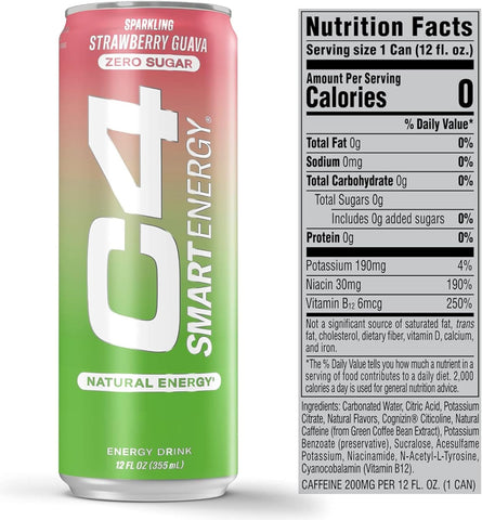 Cellucor C4 Smart Energy Drink Variety Pack, Strawberry Guava, Cherry Berry Lime, Watermelon, 15pk 12oz