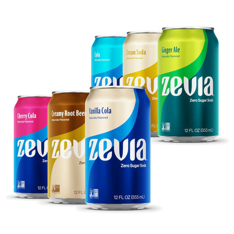Zevia Zero Sugar Soda, Fruity Variety Pack, 12 oz Cans (24-Pack) – Naturally Sweetened, Zero Calorie Sugar Free Soda - Non-GMO Project Verified, Gluten-Free, Vegan