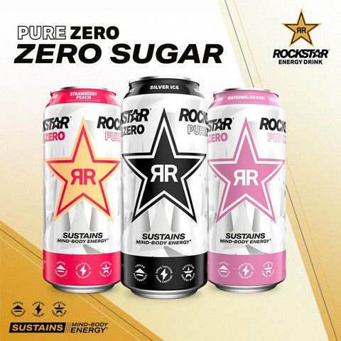 Rockstar Pure Zero Energy Drink, Grape, 0 Sugar, with Caffeine and Taurine, 16oz Cans (12 Pack) (Packaging May Vary)
