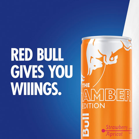 Red Bull Amber Edition Energy Drink, Strawberry Apricot, with 80mg Caffeine plus Taurine & B Vitamins, 8.4 Fl Oz, Pack of 24 Cans