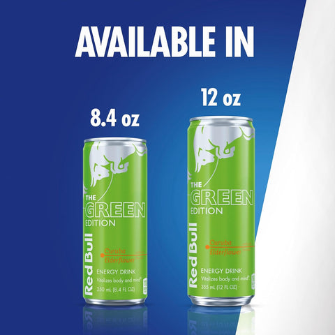 Red Bull Green Edition Energy Drink, Curuba Elderflower, with 80mg Caffeine plus Taurine & B Vitamins, 8.4 Fl Oz, Pack of 24 Cans