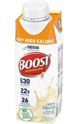 Boost Very High Calorie Nutritional Drink Very Vanilla, Made with Natural Vanilla Flavor & No Artificial Flavors, Colors & Sweeteners, 8 FL OZ (Pack...