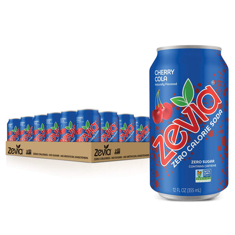 Zevia Zero Calorie Soda, Cherry Cola, Naturally Sweetened Soda, (24) 12 Ounce Cans; Cherry Cola-flavored Carbonated Soda & Zero Calorie Energy Drink, Variety Pack, 12 Ounce (Pack of 12)