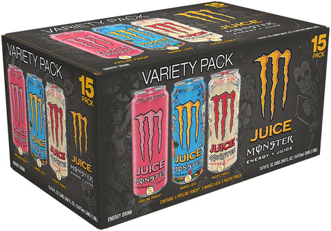 Monster Energy  Variety Pack, Pipeline Punch, Mango Loco, Pacific Punch, Energy+Juice,  (Pack of 15)