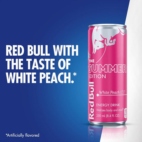 Red Bull White Peach Summer Edition Energy Drink, with 80mg Caffeine plus Taurine & B Vitamins, 8.4 Fl Oz Can