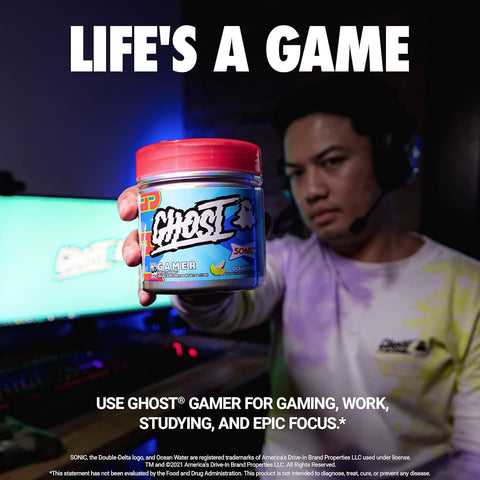 GHOST Gamer Sonic Bundle: Energy and Focus Support Formula - Ocean Water and Cherry Limeade