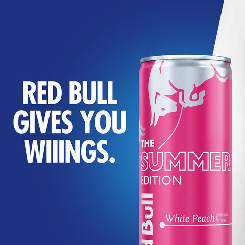 Red Bull Summer Edition Energy Drink, White Peach, 8.4 fl. oz., Case of 24 cans, with 80mg Caffeine, Taurine & B Vitamins