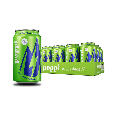 Poppi Sparkling Prebiotic Soda Beverage with Apple Cider Vinegar, Seltzer Water and Fruit Juice, Orange Flavor, 12 oz, Pack of 12, Packaging May Vary