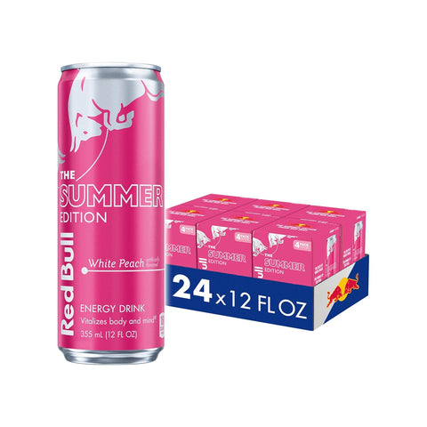 Red Bull Summer Edition Energy Drink, White Peach, 12 fl. oz., 6 x 4 Cans, Pack of 24 Cans, with 114mg Caffeine, Taurine & B Vitamins
