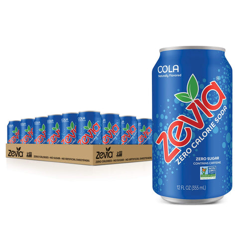 Zevia Zero Calorie Soda, Cola, 12 Ounce Cans (Pack of 24) and Zevia Zero Calorie Energy Drink, Raspberry Lime, 12 Ounce Cans (Pack of 12)