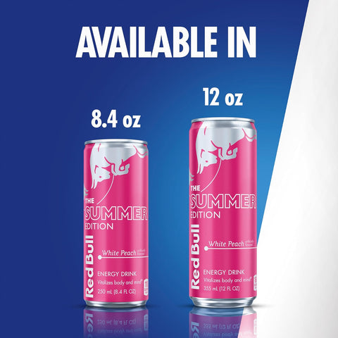 Red Bull Summer Edition Energy Drink, White Peach, 8.4 fl. oz., Case of 24 cans, with 80mg Caffeine, Taurine & B Vitamins