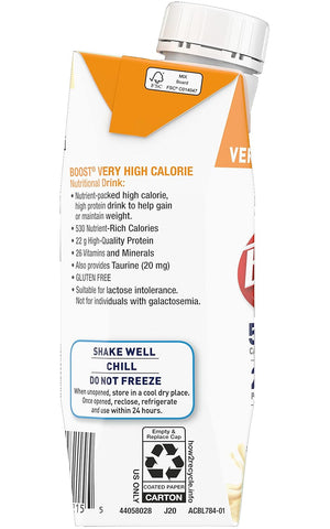 Boost Very High Calorie Nutritional Drink Very Vanilla, Made with Natural Vanilla Flavor & No Artificial Flavors, Colors & Sweeteners, 8 FL OZ (Pack...