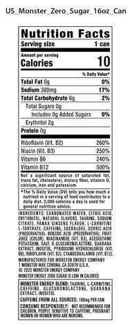 Monster Energy Zero Sugar, Low Calorie Energy Drink, 16 Ounce