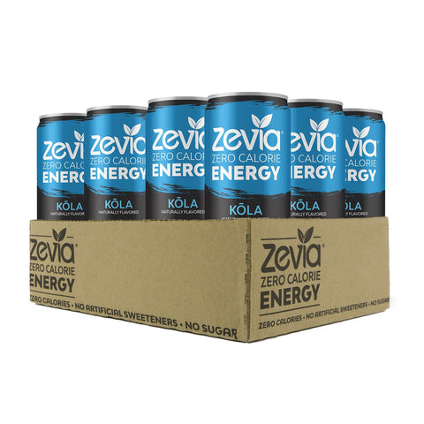 Zevia Zero Calorie Soda, Cola, Naturally Sweetened Soda, (24) 12 Ounce Cans; Cola-flavored Carbonated Soda & Zero Calorie Energy Drink Naturally Sweetened Energy Drink, Kōla, 12 Ounce (Pack of 12)