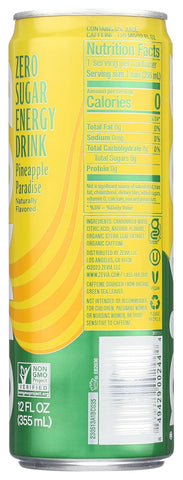 Zevia Zero Calorie Energy Drink, Pineapple Paradise, 12 Ounce Can