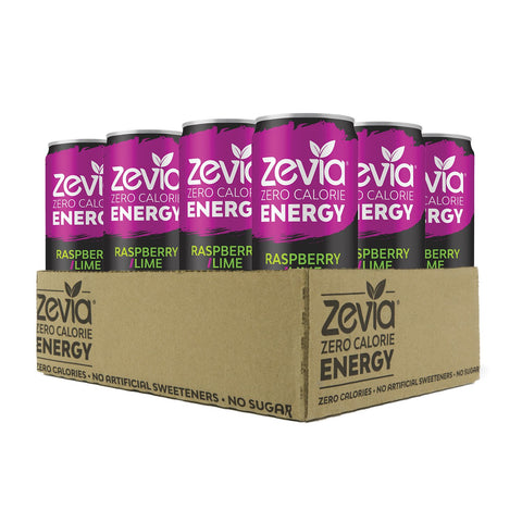 Zevia Zero Calorie Soda, Cola, 12 Ounce Cans (Pack of 24) and Zevia Zero Calorie Energy Drink, Raspberry Lime, 12 Ounce Cans (Pack of 12)