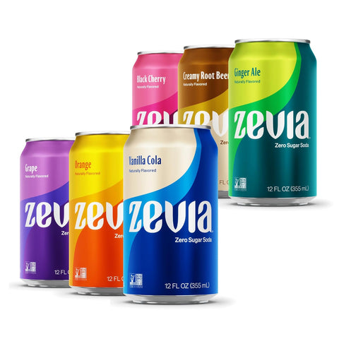Zevia Zero Sugar Soda, Fruity Variety Pack, 12 oz Cans (24-Pack) – Naturally Sweetened, Zero Calorie Sugar Free Soda - Non-GMO Project Verified, Gluten-Free, Vegan