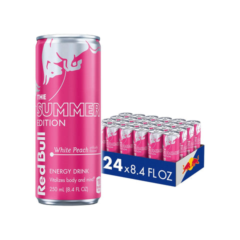 Red Bull Summer Edition Energy Drink, White Peach, 8.4 fl. oz., Case of 24 cans, with 80mg Caffeine, Taurine & B Vitamins