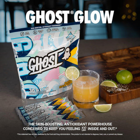 GHOST Glow Sticks: Beauty and Detox Supplement - 30 On-The-Go Stick Packs, Mango Margarita - Hyaluronic Acid, Biotin