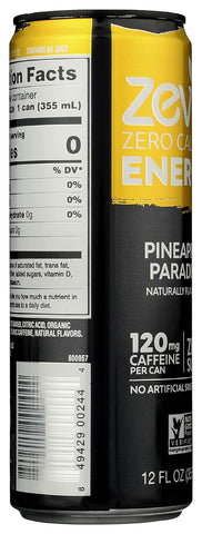 Zevia Zero Calorie Energy Drink, Pineapple Paradise, 120mg Caffeine, Zero Sugar, Non-GMO, 12 Fl Oz (Pack of 12)