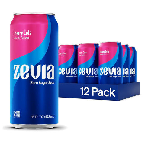Zevia Zero Sugar Soda, Cola, 16 oz Cans (12-Pack) – Naturally Sweetened, Non-GMO Project Verified, Gluten-Free, Vegan